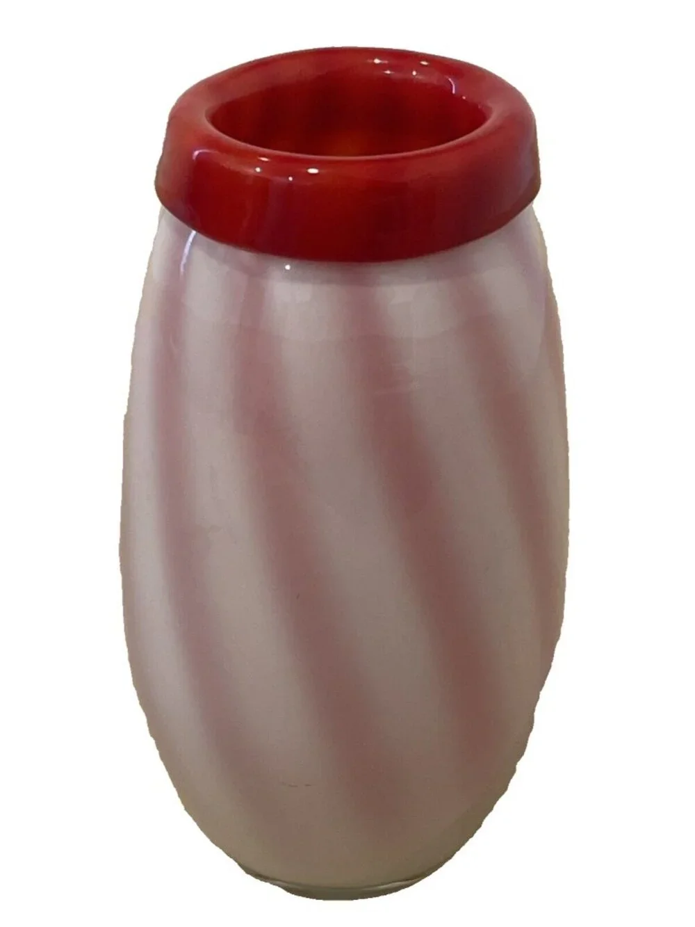 Dale Tiffany Favrile Art Glass Vase Red White Swirl VTG With Sticker 7.75